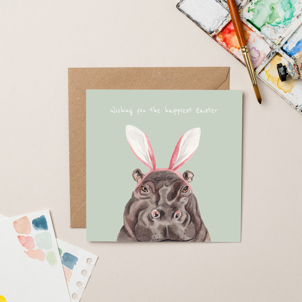 Hippo in Bunny Ears Easter card