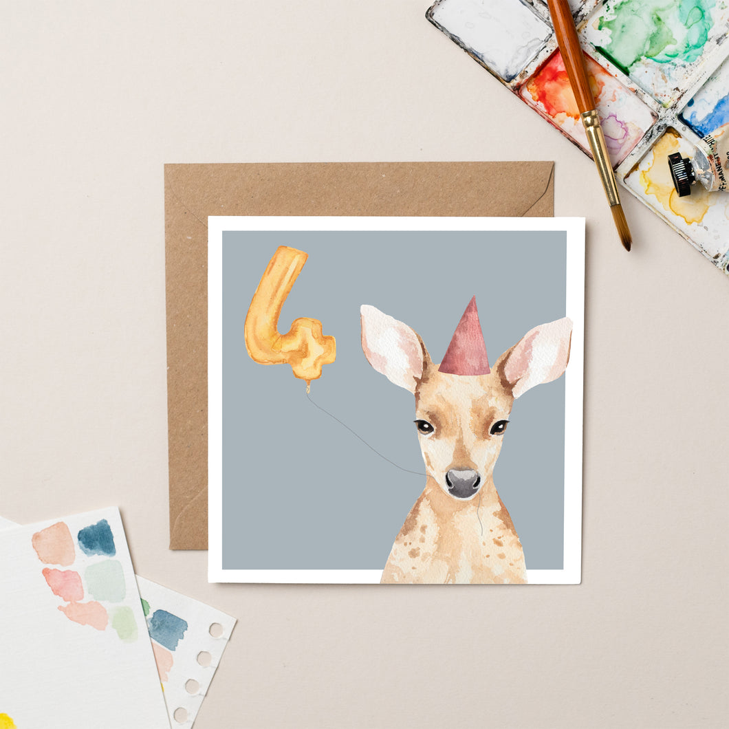 Deer 4th Birthday card - lil wabbit