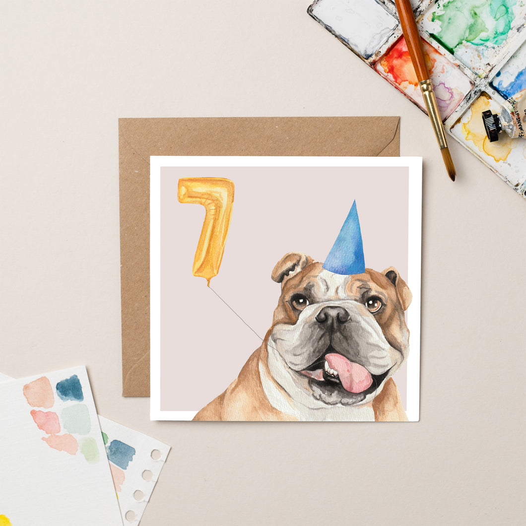 Bulldog 7th Birthday card - lil wabbit