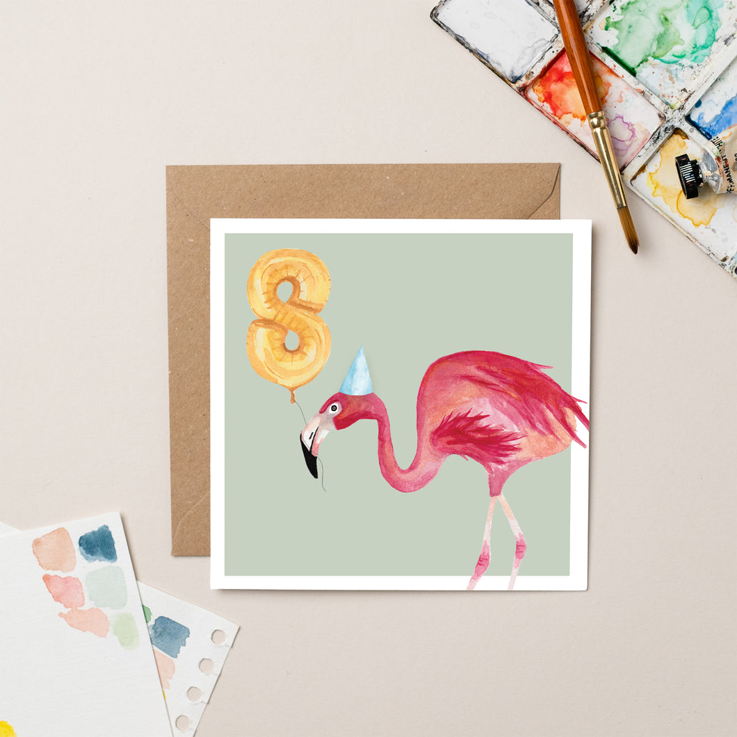 Flamingo 8th Birthday card - lil wabbit