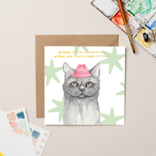 Load image into Gallery viewer, Grumpy Cat Cowboy Hat Birthday card with Gold Foil
