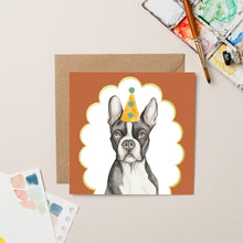 Load image into Gallery viewer, Boston Terrier Party card with Gold Foil
