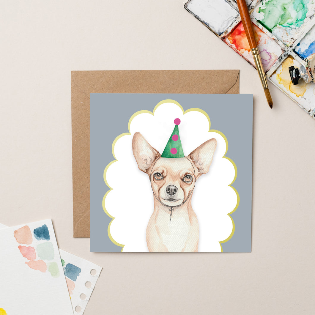 Chihuahua Party card with Gold Foil