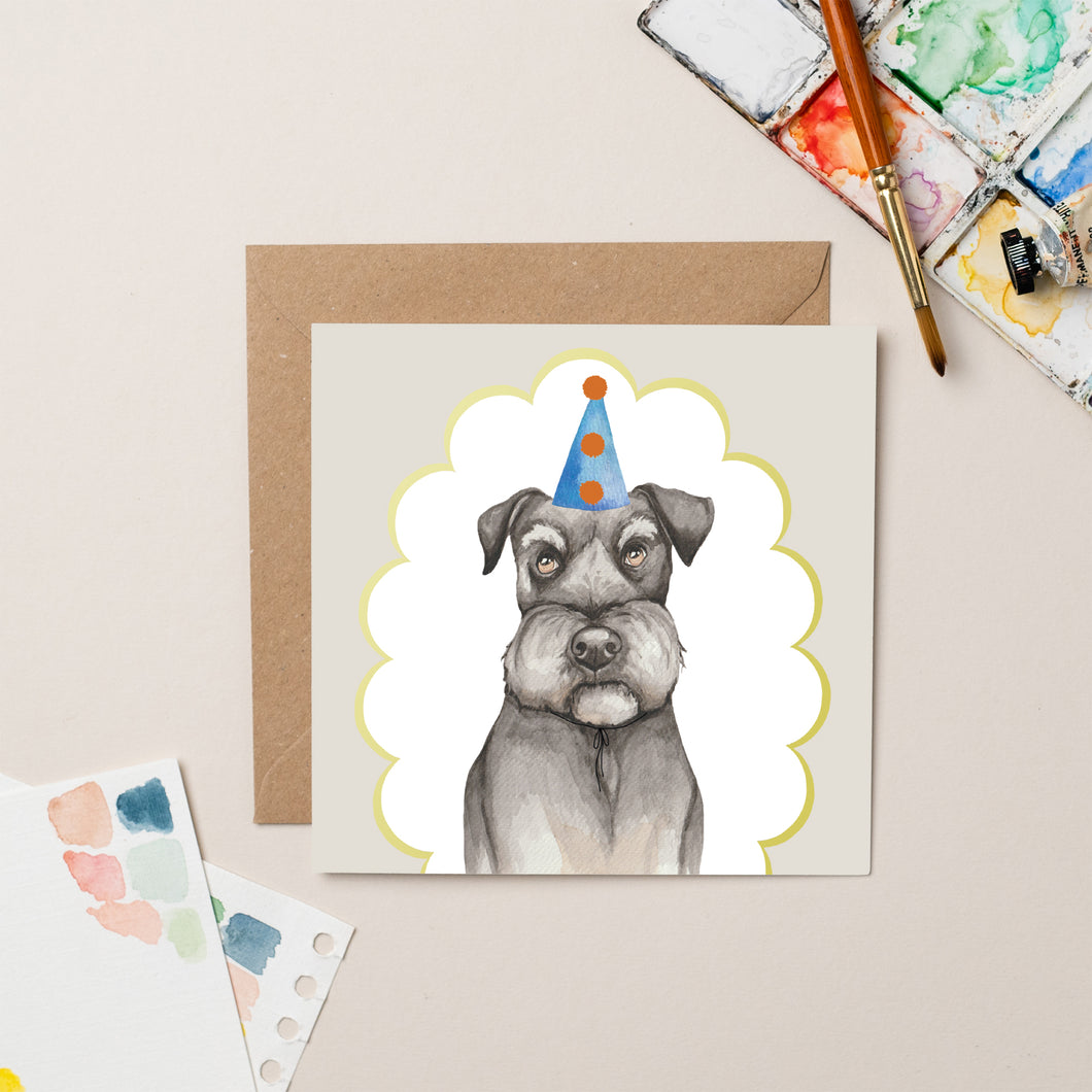 Schnauzer Party card with Gold Foil