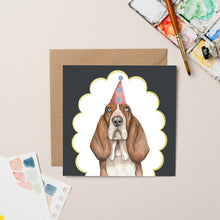 Load image into Gallery viewer, Basset Hound Party card with Gold Foil

