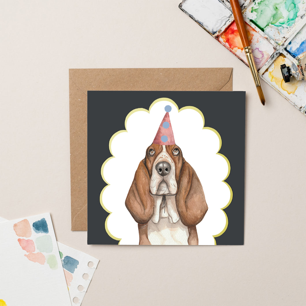 Basset Hound Party card with Gold Foil