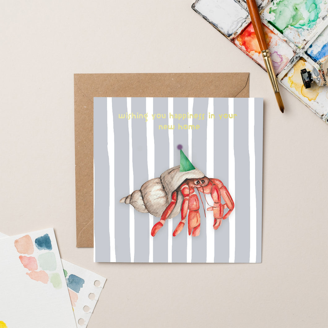 New Home Hermit Crab card with Gold Foil