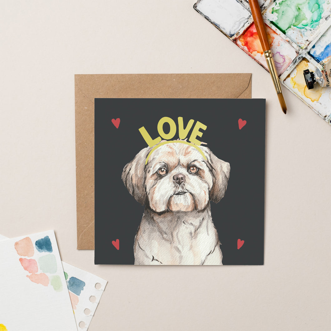 Tibetan Terrier Love card with Gold Foil