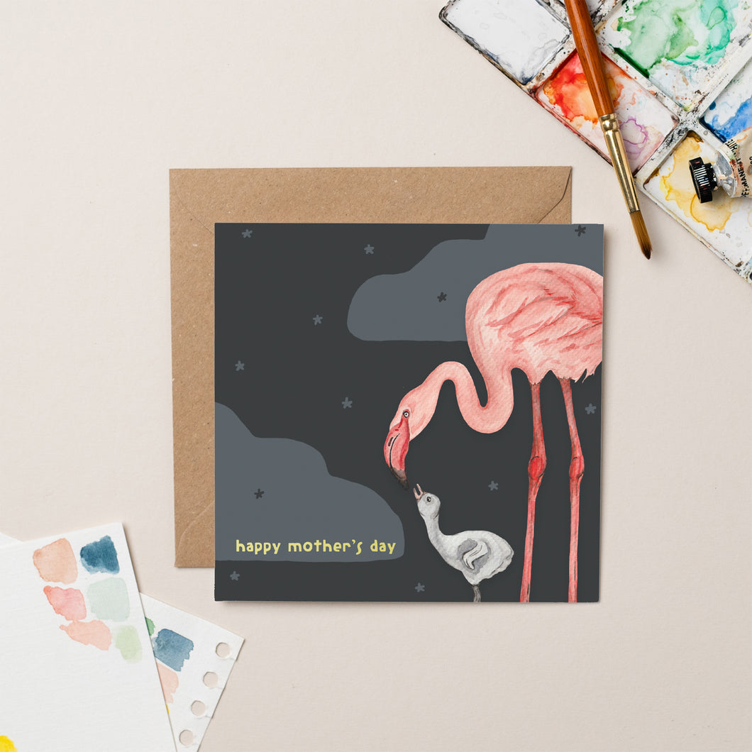 Flamingo Mother's Day card with Gold Foil