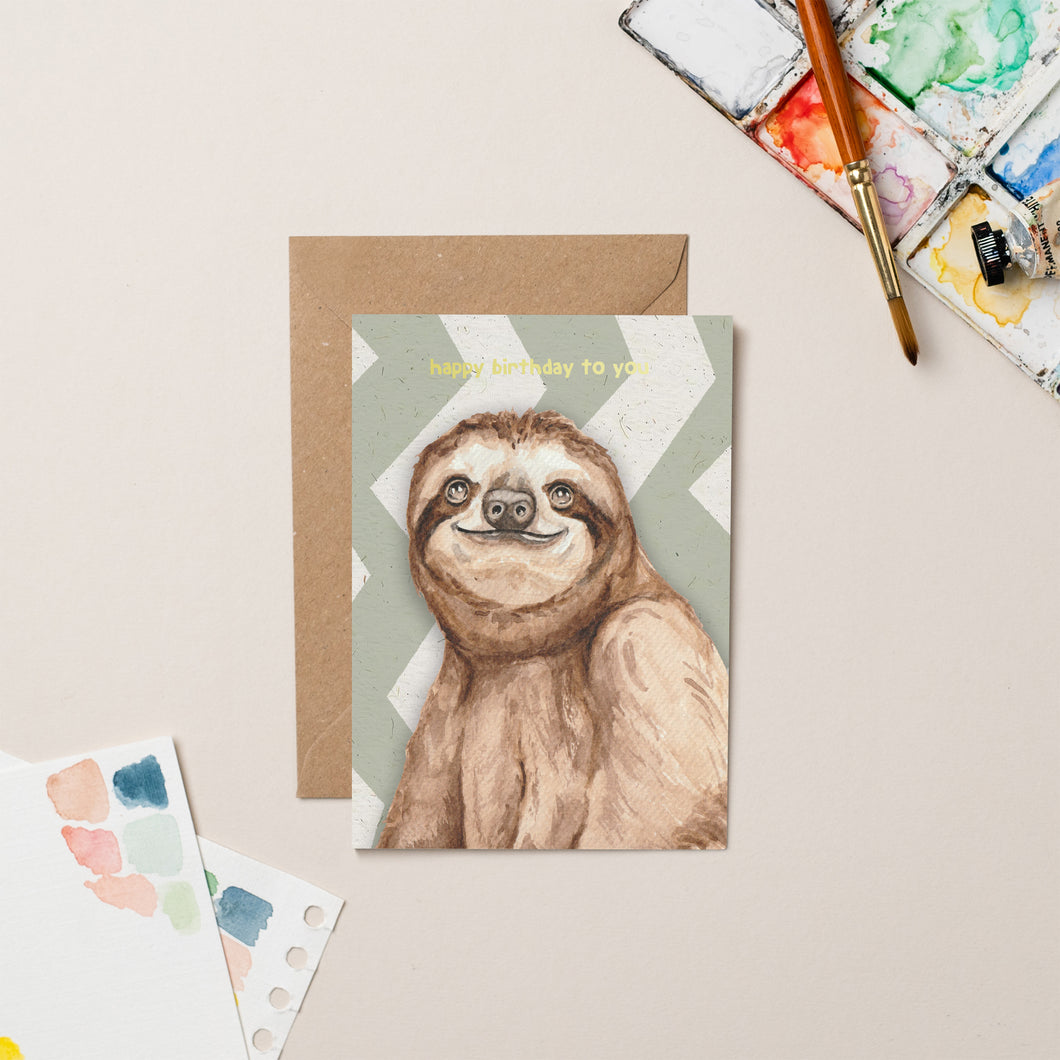 Sloth Birthday card with Gold Foil