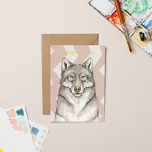 Load image into Gallery viewer, Wolf Birthday card with Gold Foil
