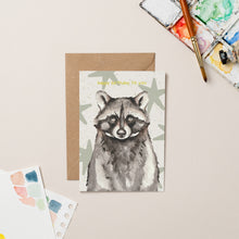 Load image into Gallery viewer, Raccoon Birthday card with Gold Foil
