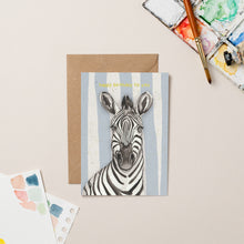 Load image into Gallery viewer, Zebra Birthday card with Gold Foil
