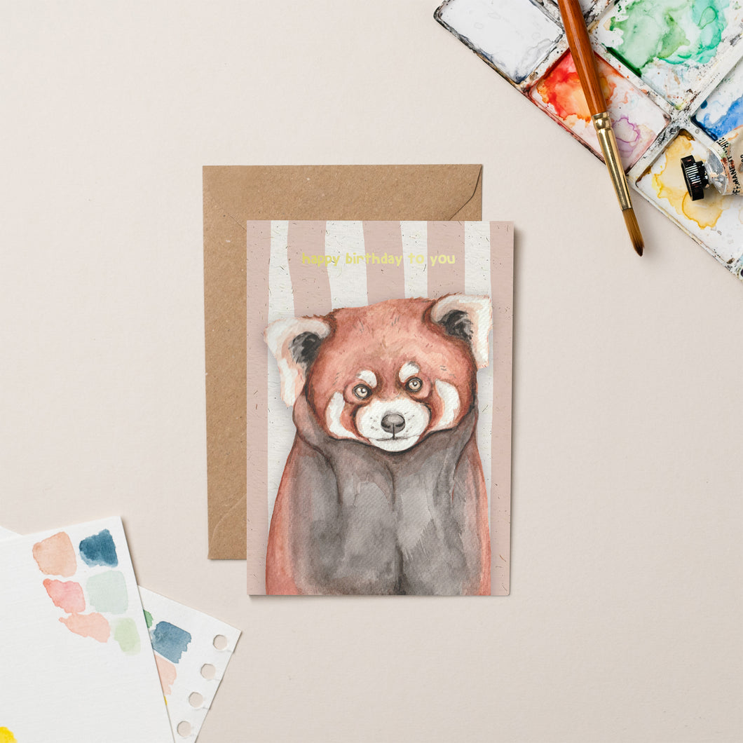 Red Panda Birthday card with Gold Foil