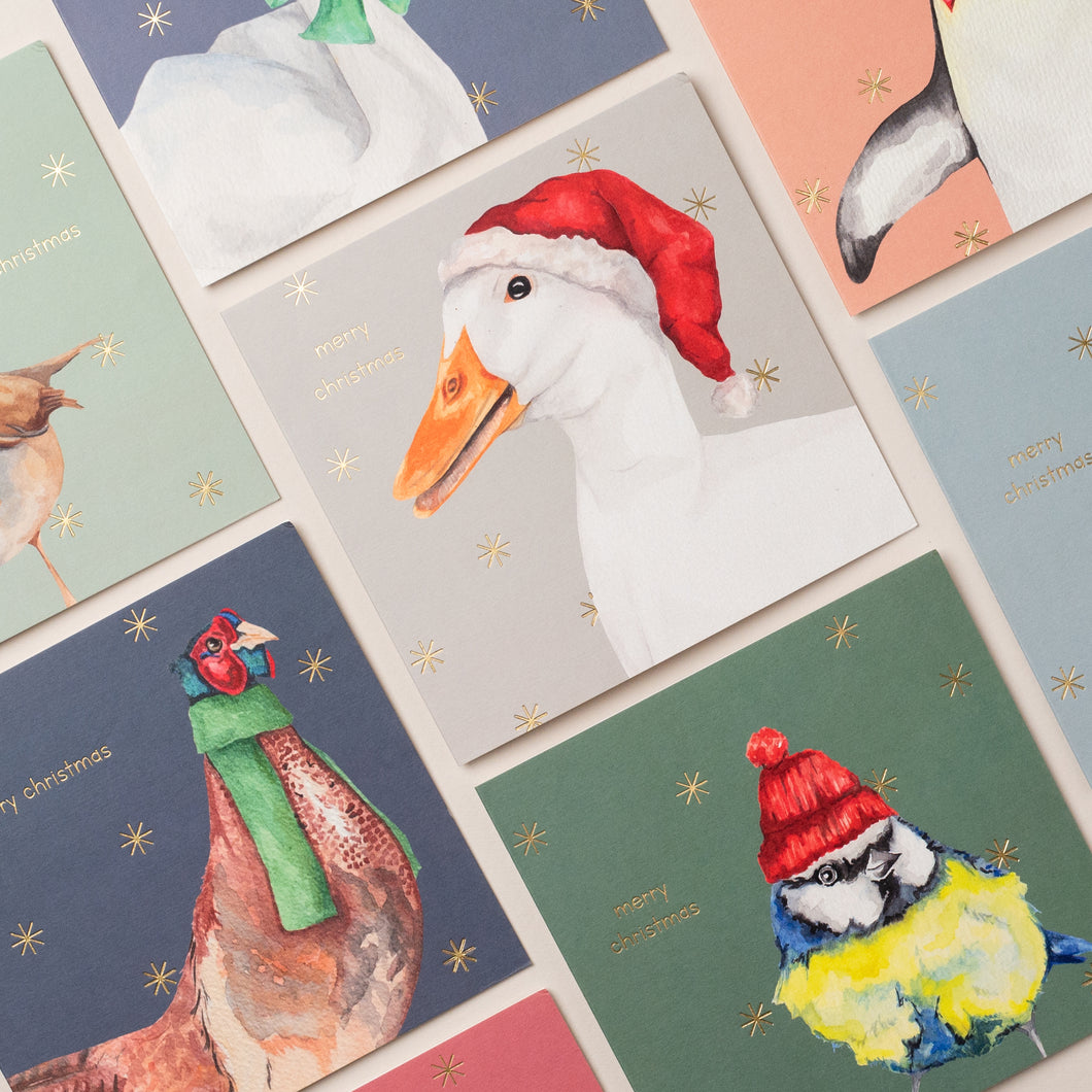 Gold Foil Bird 8 Card Christmas Bundle - lil wabbit