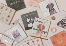 Load image into Gallery viewer, Thank You Sausage Dachshund card with Gold Foil
