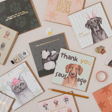 Load image into Gallery viewer, Thank You Sausage Dachshund card with Gold Foil
