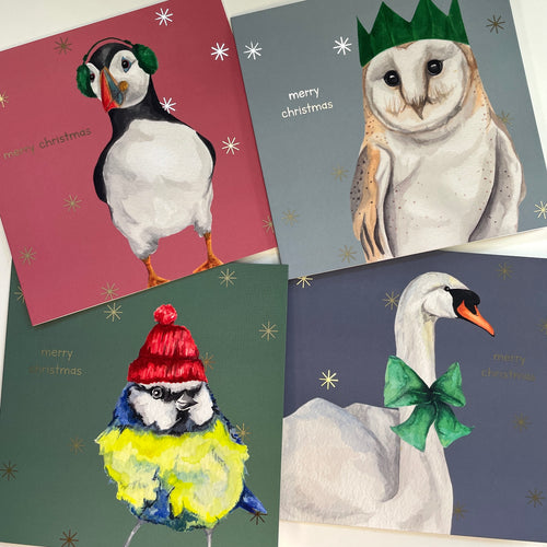 Christmas Puffin & Friends Foil 4 Card Bundle