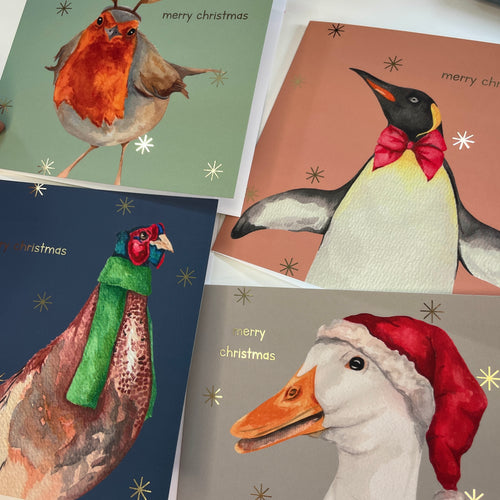 Christmas Penguin & Friends Foil 4 Card Bundle - lil wabbit
