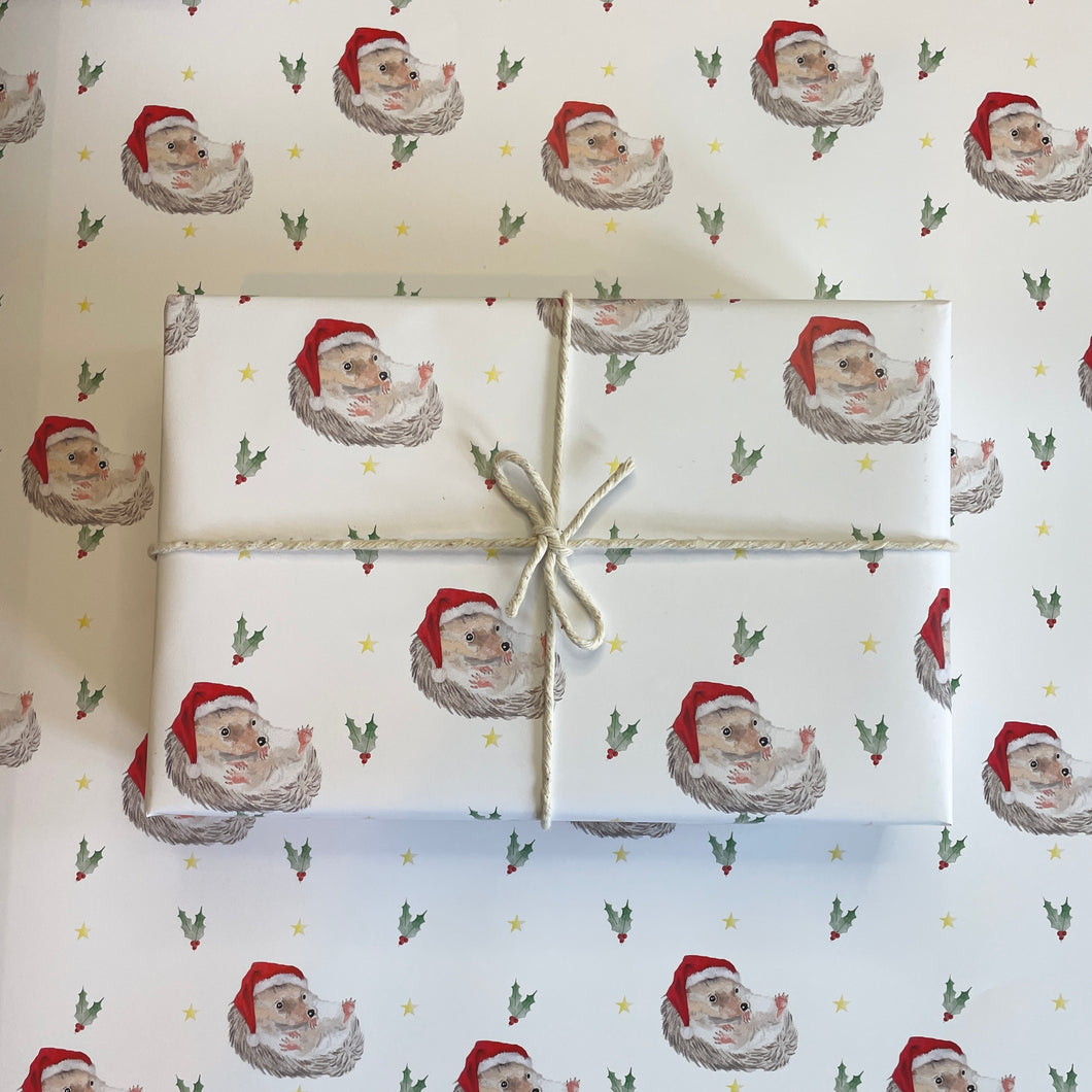 Christmas Hedgehog Wrapping Paper Sheet - lil wabbit