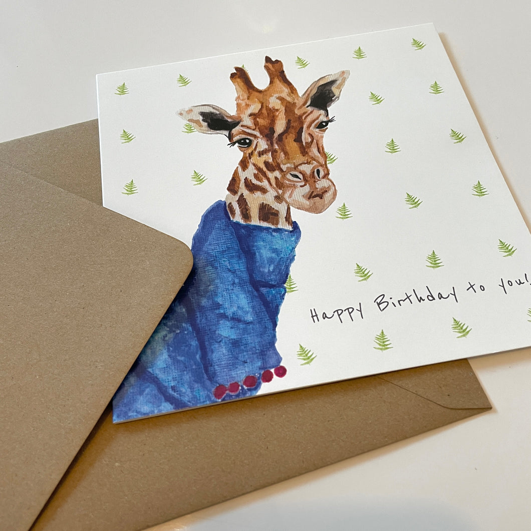 Giraffe in a Scarf card - lil wabbit