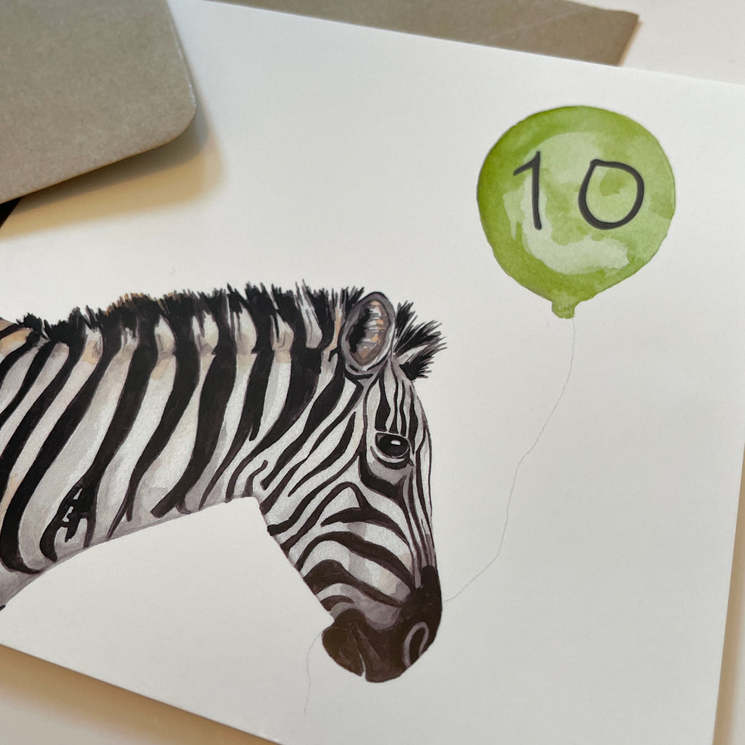 Zebra 10th Birthday Balloon card - lil wabbit