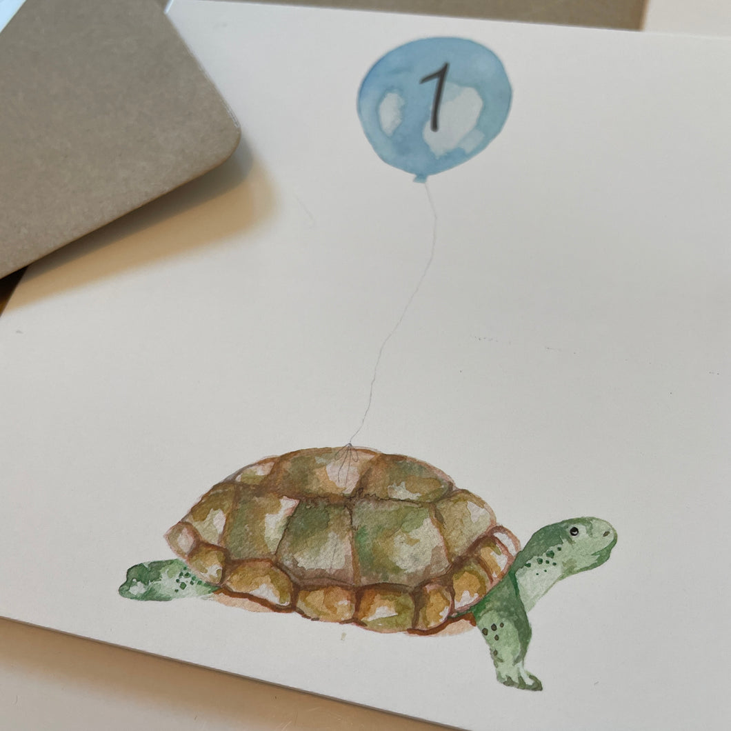 Tortoise 1st Birthday Balloon card - lil wabbit