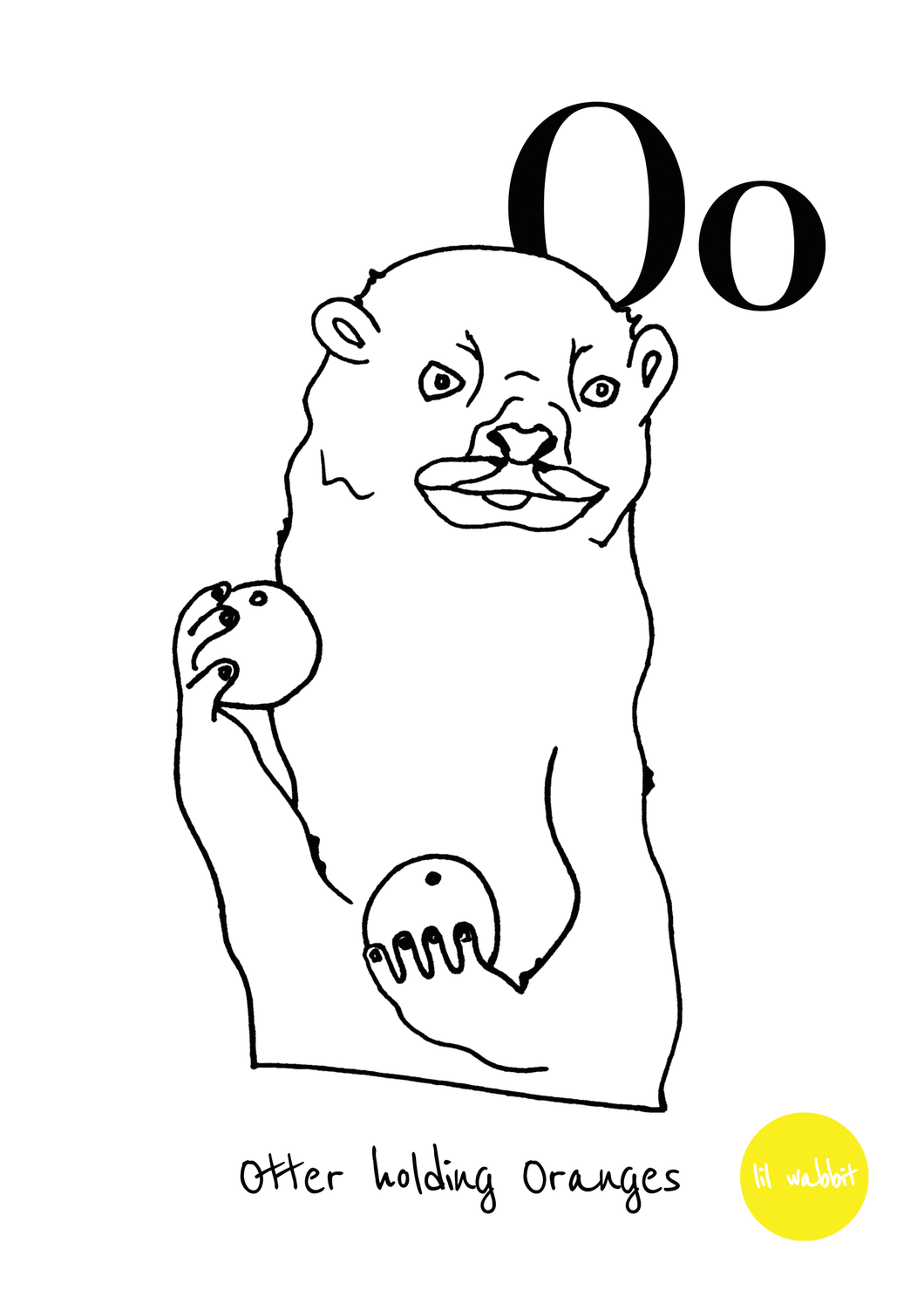 A black animal outline ready to colour in of an otter with oranges