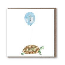 Load image into Gallery viewer, Tortoise 1st Birthday Balloon card - lil wabbit
