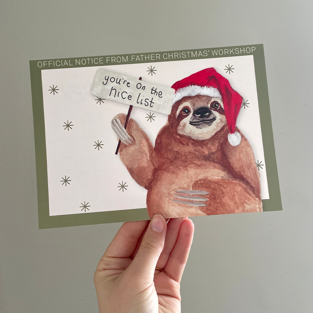 Father Christmas Sloth Postcard - lil wabbit